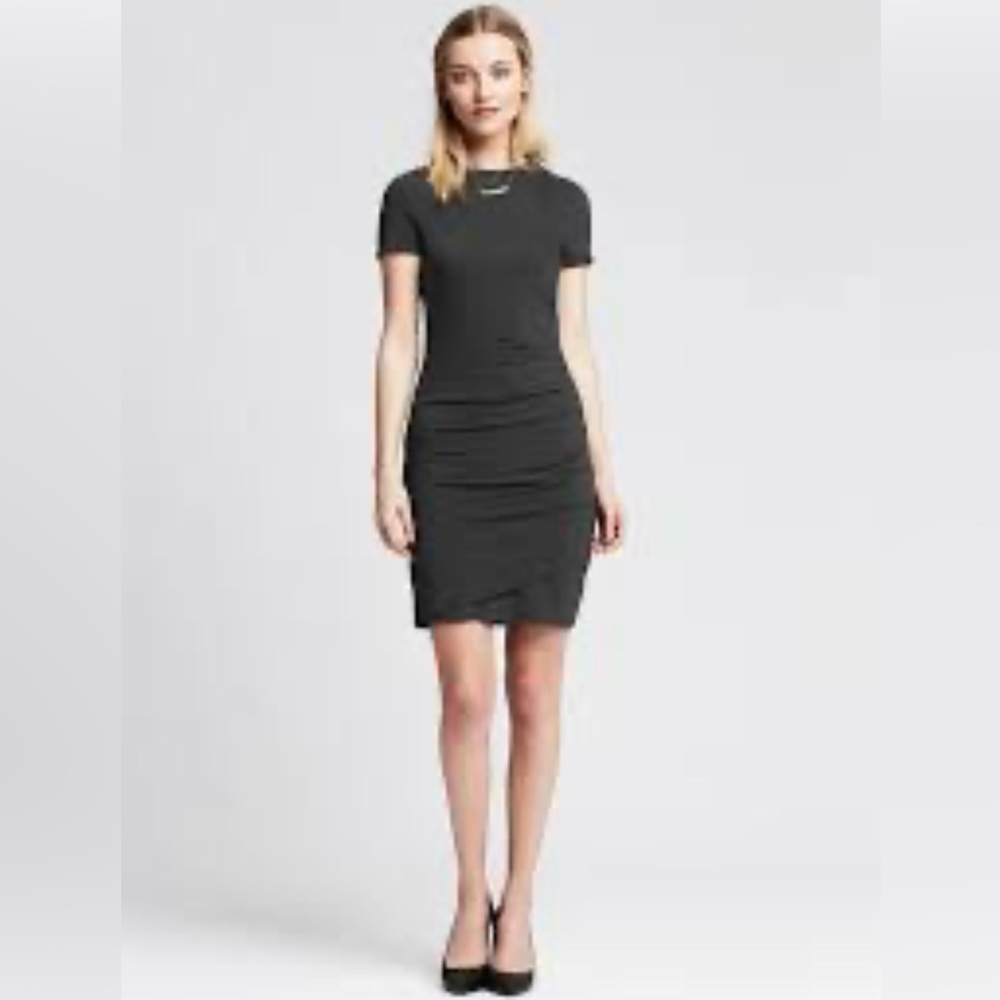 Banana Republic Ruched Tee Dress, soft, crew neck, Charcoal Grey, Size M